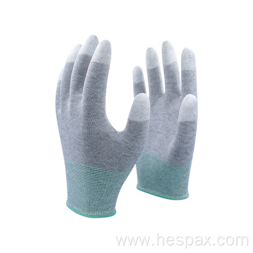Hespax Durable PU Fingers Coated Carbon Fiber Gloves